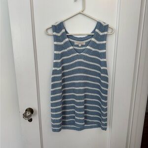 LOFT Blue and White Striped Knit Tank Top